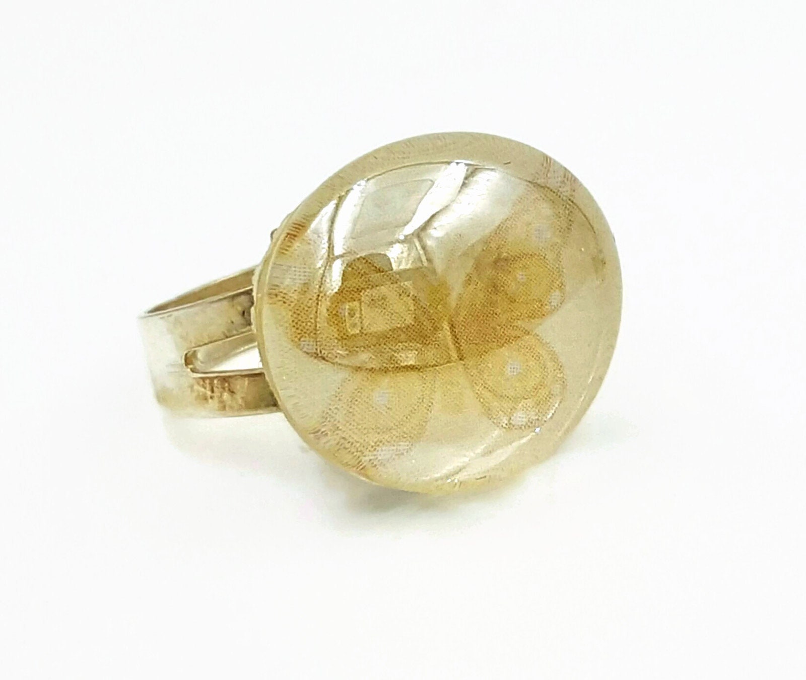 Adjustable Statement Ring Round Glass Cabochon Ring Blue Etsy