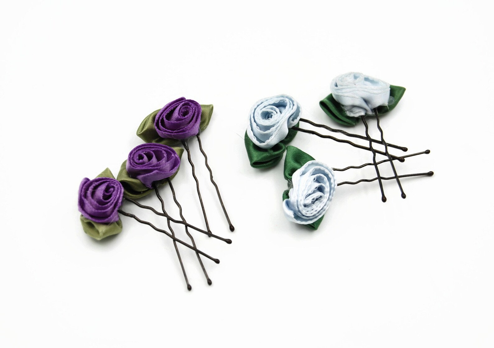 SET OF 3 Satin Ribbon Flower Hair Pins Flower Girl Hair Pin Etsy