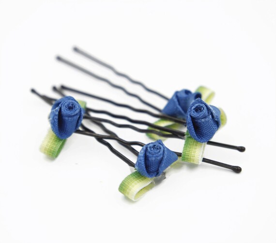 Decorative Hair Pins Blue Flower Hair Pin Blue Rose Hair Etsy