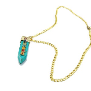 Chakra pendant, buddhist necklace, turquoise howlite necklace, chakra necklace, semi precious stone sword pendant, boho necklace, chakra image 3