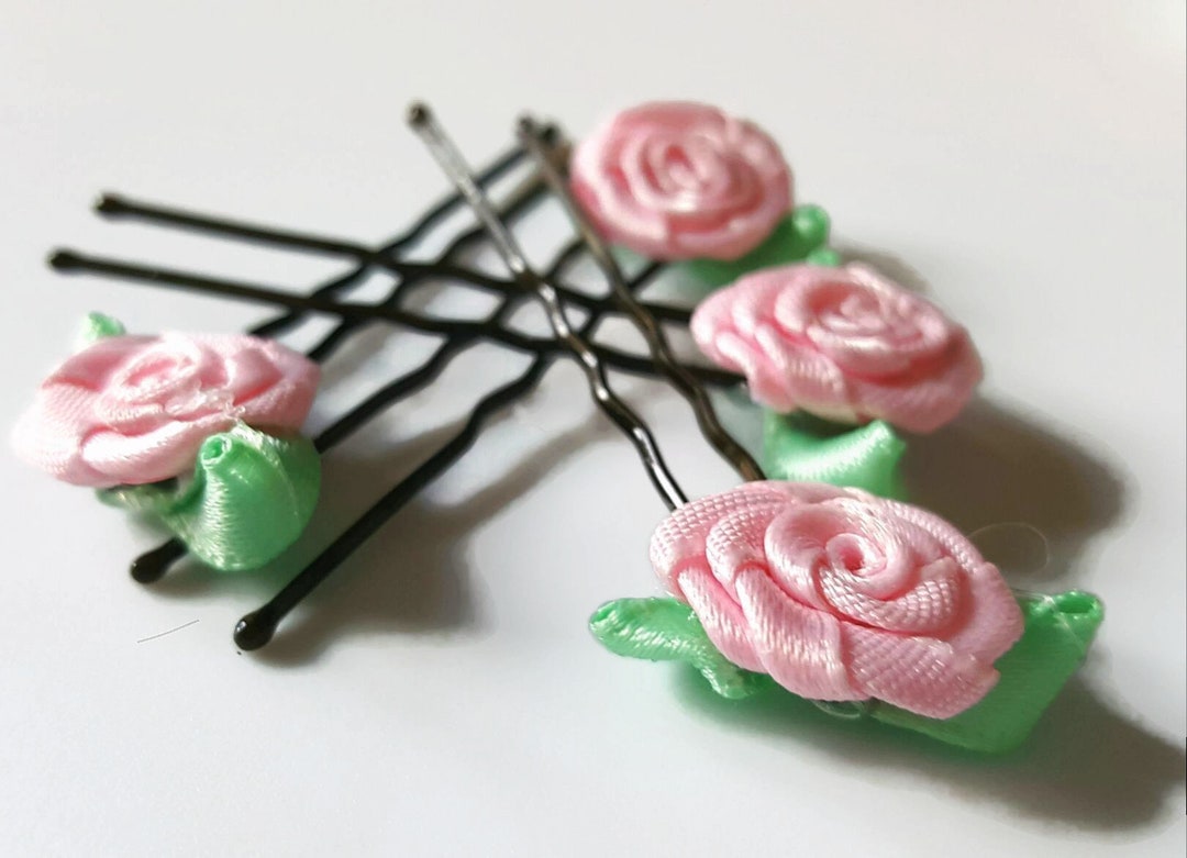 Floral Hair Pin, Ribbon Flower Bobby Pins, Flower Girl Rose Bobby Pin