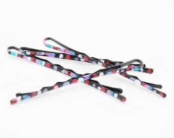 Decorated bobby pins, colorful bobby pins, decorative colored bobby pins, spotted hair accessories, polka dots, cute colored bobby pins