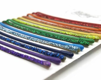 Rainbow bobby pins, roygbiv colored bobby pins, gay pride month, lgbtq pride accessories, roy g biv glitter bobby pins, rainbow accessories