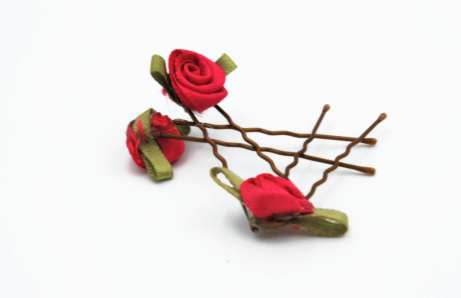 Pink Rose Hair Pins Pink Flower Hair Pin Pink Satin Rose Etsy