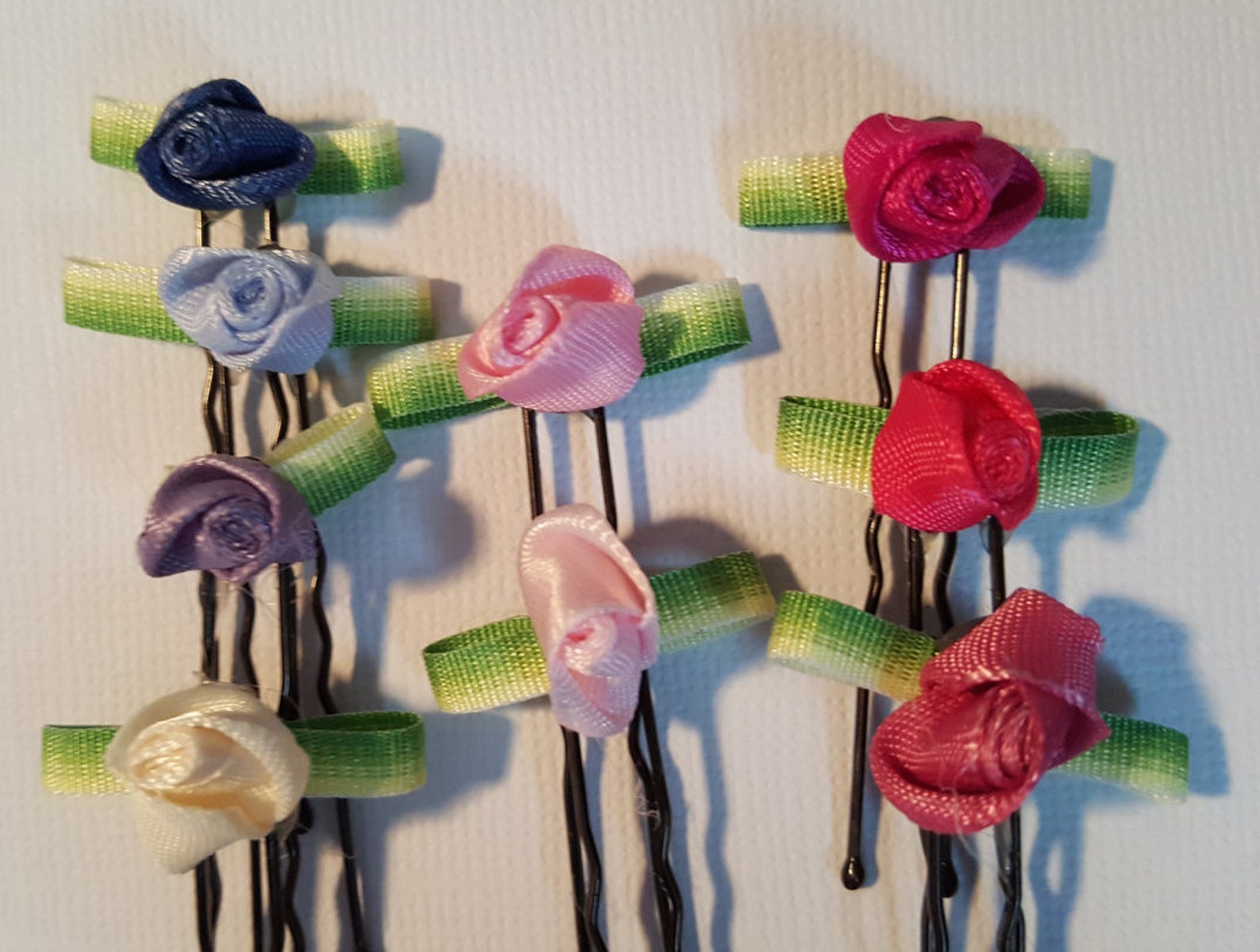 Small Floral Hair Pin Ribbon Rose Hair Pins Pink Flower Hair Etsy
