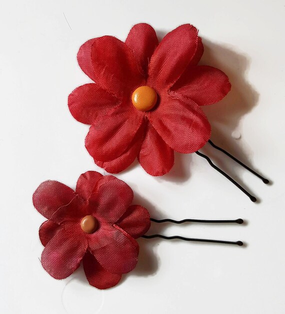 Red Fabric Flower Hair Pin Red Hair Flower Red Flower Girl Etsy