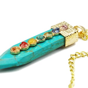 Chakra pendant, buddhist necklace, turquoise howlite necklace, chakra necklace, semi precious stone sword pendant, boho necklace, chakra image 7