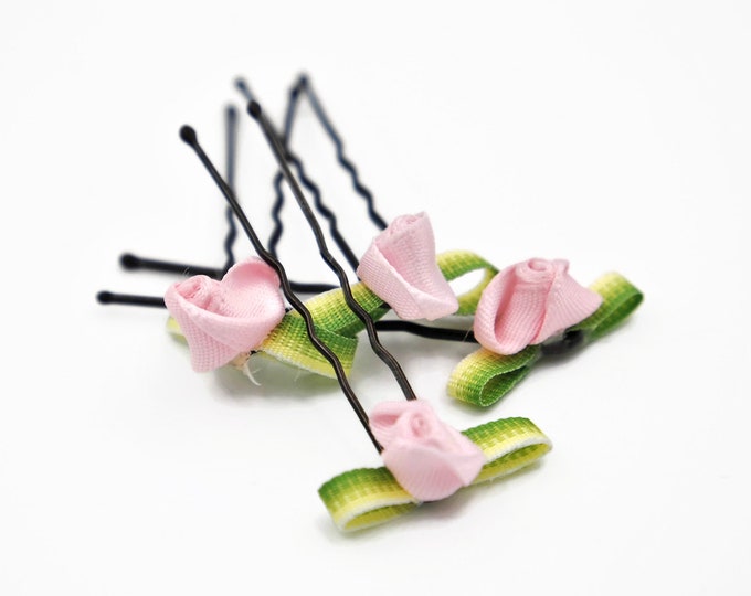 Small Pink Flower Hair Pin Pastel Pink Rose Hair Pin Pink Etsy