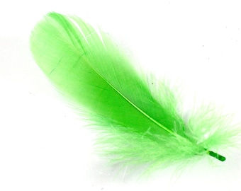 3-5 Inch Emerald Green Goose Feather. An Apple Colored Bird Decoration for Making Boas and Trendy Earrings. Short Fuzzy Dyed Ornament