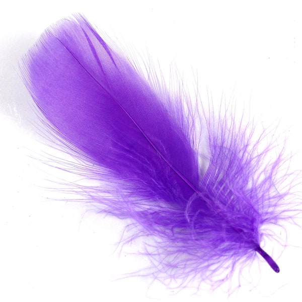1-3 Inch Purple Goose Feather. A Small Grape Colored Bird Decoration for Making Halloween Masks and Hair Band Fascinators. Curved Dyed Quill