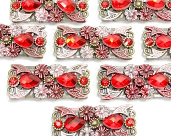 Two Hole Red Crystal Slider Beads. (2) Rectangle Red Flowers Slider Beads. 2 Hole Dark Red Rhinestone Sliders. Pink Metal Flower 40mm x 18mm