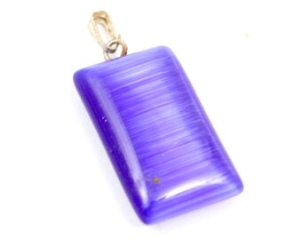 Blue Cats Eye Pendant. Blue Glass Pendant. Blue Pendant. Blue Rectangle Pendant. Glass Rectangle for Necklaces. Cat Eye Pendant 32mm x 14mm