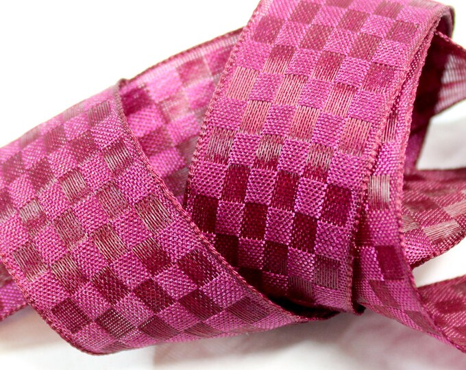 By the Foot Burgundy Checked Fabric Ribbon. Wide Wine Colored Ribbon ...