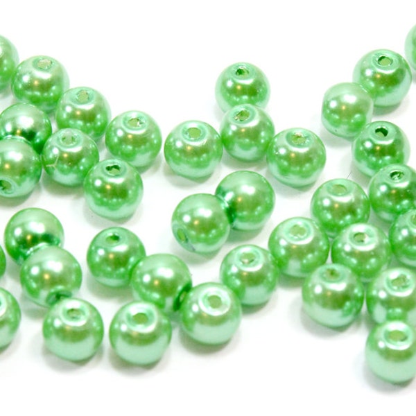 6mm Lime Green Glass Pearls. (33) Small Round Green Pearls for Making Necklaces. Round Pearls. Green Glass Beads. Round Beads. Green Beads