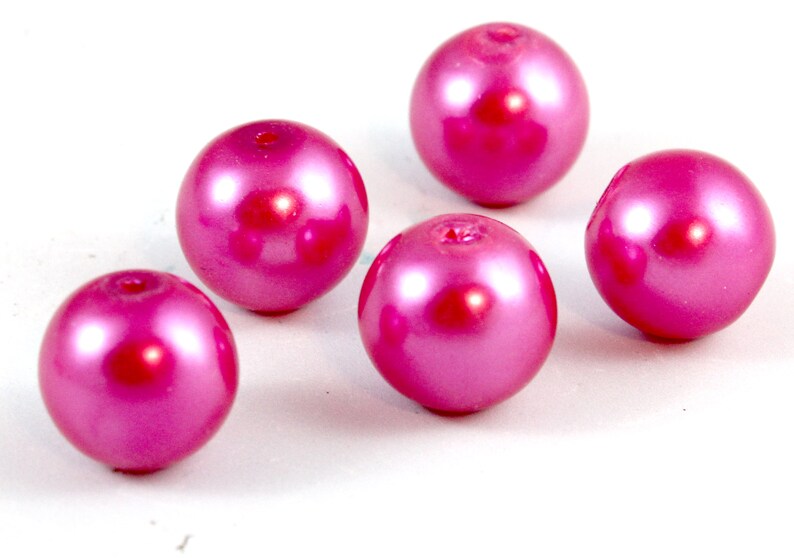 6mm 8mm 12mm Hot Pink Glass Pearl Beads. Large Magenta Colored Etsy