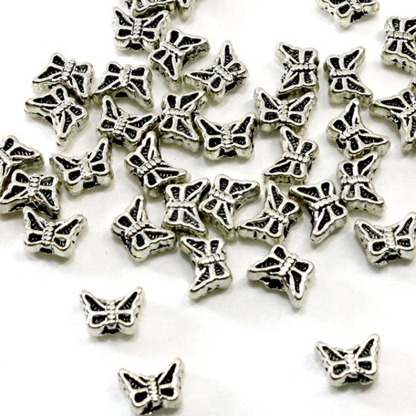 Silver Butterfly Spacer Beads. (20) Small Metal Butterfly Beads. Little Metal Insect Beads. Metal Spacer Beads for Making Jewelry 6mm x 5mm