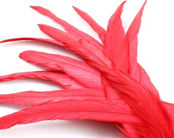 9-11 Inches Red Rooster Tail Feathers (5) Dark Colored Bird Feathers with Smooth Flat Barbs. Long Thin Chicken Decorations for Costumes