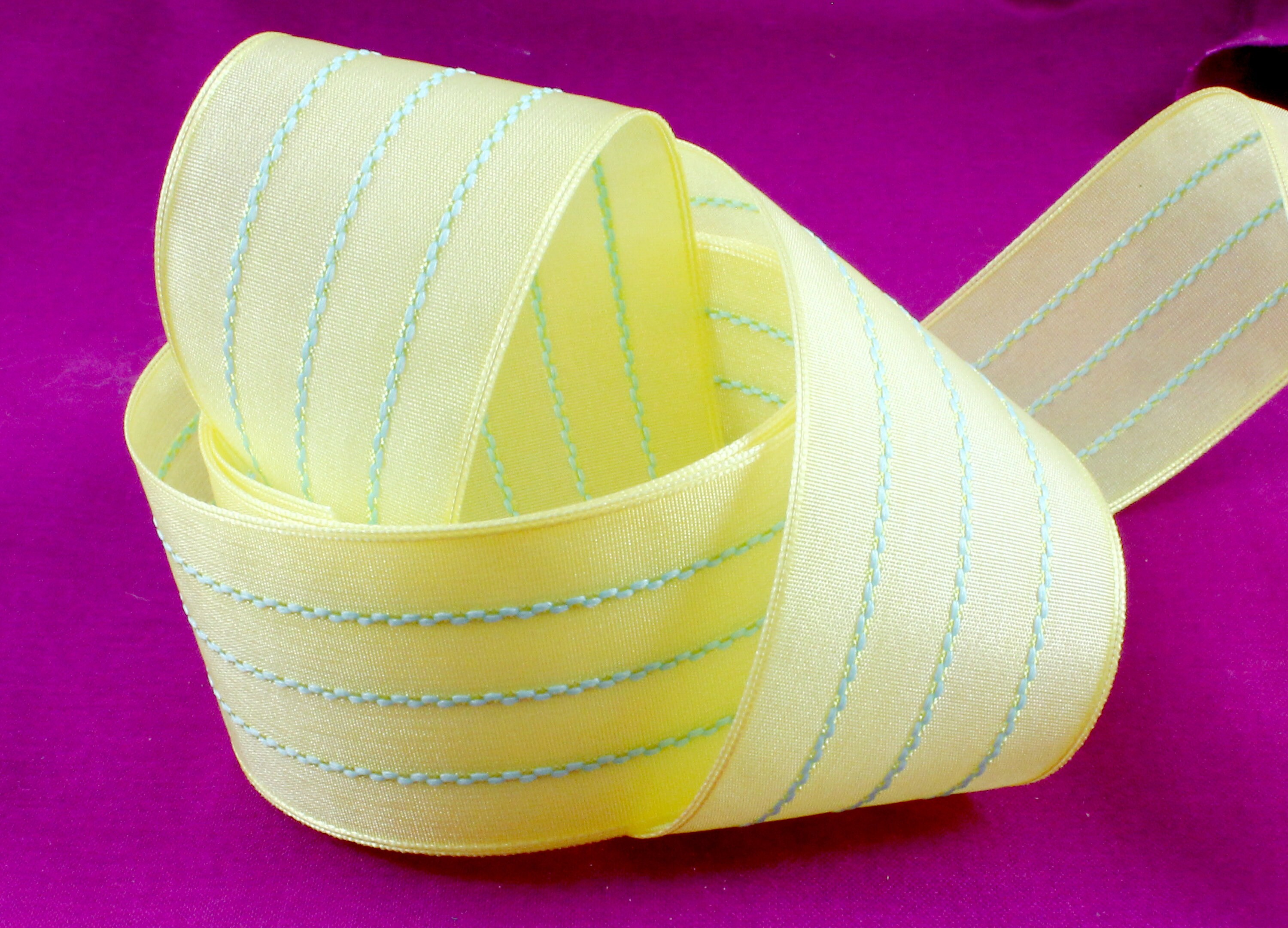 Thin Stictched Ribbon, Yellow, Solid Stitched Center Ribbon, Cotton Stitch  Ribbon in Canary Yellow, Crafts and Gift Wrapping Supply, 5 Yards 