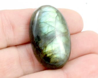 Green Labradorite Cabochon. Green Stone Cabochon. Green Cabochon for Bead Embroidery. Gold Labradorite for Journal Covers 34mm x 21 - lc030