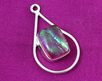 Triplet Opal and Sterling Silver Pendant. A Pin and Green Iridescent Colored Bead with Bright Bail. A Teardrop Shaped Ornament for Jewelry