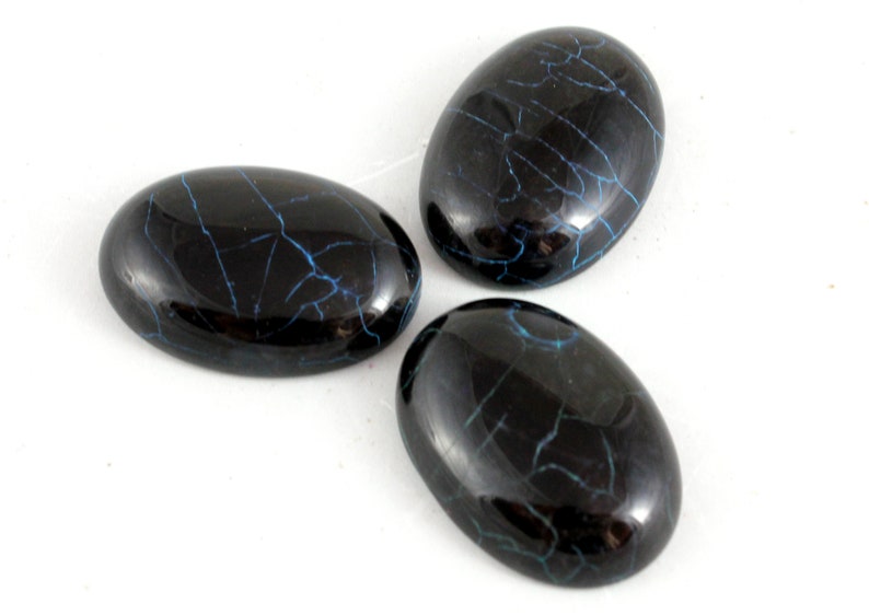 Black Fire Agate Cabochon with Fine Turquoise Lines. A Dark Etsy
