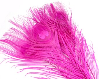 Magenta Peacock Feathers. (5) Dyed Pink Bird Feather. Solid Colored Peacock Feather for Home Decor. Wedding Feather. Long Pink Feather