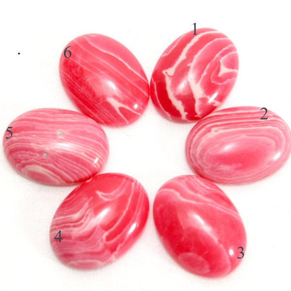 Hot Pink and White Striped Rhodonite Cabochon. Pink Rhodonite Cabachon for Bead Embroidery. Coral Stone Bead for Jewelry. Oval Cabochon 20mm