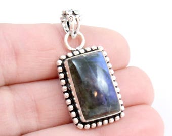 Blue Labradorite and Sterling Silver Pendant. Blue Stone Pendant. Sterling Pendant. Labradorite Jewelry. Sterling Silver Jewelry 38mm x 18mm