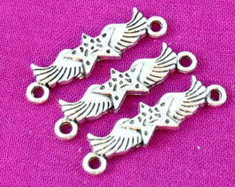 Silver Wings Connectors. (5) Bright Colored Stars with Two Hole Attachment to Make Jewelry. Long Metal Bead For Kids Bracelets. 26mm x 6mm