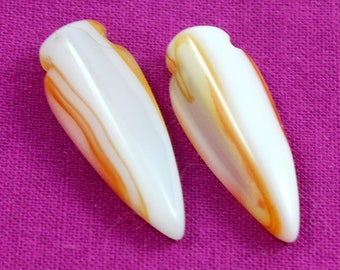 Agate Arrow Head Cabochon. A Carved White and Orange Striped Stone for Making Men's Jewelry. A Gemstone for Boy's Necklace with Thin Lines