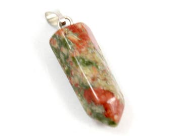 Red and Green Unakite Pendulum Pendant. Green Stone Pendant. Red Stone Pendulum. Green Scrying Pendulum. Red Divining Pendulum. 32mm x 7mm