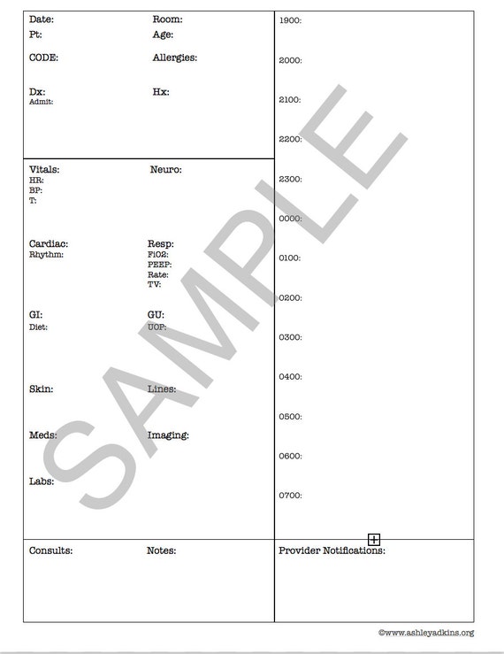 Icu Report Sheet Nights 1900 0700 Etsy