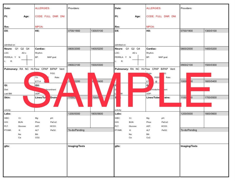 Editable ICU REPORT SHEET Etsy