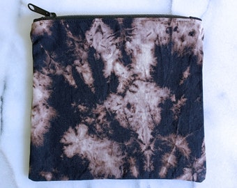 SALE! Black Canvas Zipper Pouch Bleach Dye Bag Handmade Sewing