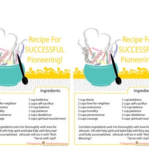 JW Pioneer School gifts - JW pioneer school - JW Pioneer gifts - Recipe for successful Pioneering - Flyer Downloadable - Printable flyer