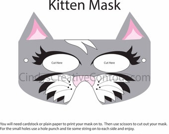 Printable Kitten Mask – Kids Pretend Play Costume (PDF Pattern)