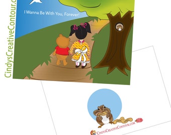 Friendship card - Forever - Pooh Bear - Little girl - Squirrel