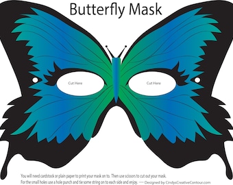 Downloadable Blue Butterfly Mask - Pretend Play dress up - Pretend Play Store - Dress up print - Dress up for kids