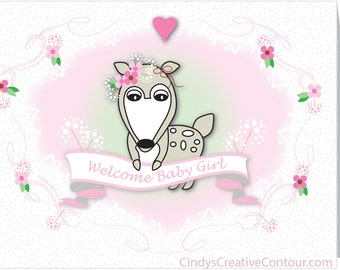 Fawn Baby Girl card - Welcome Baby Girl