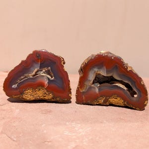 Laguna Agate Pair – Deep Orange & Reddish Banding Hand-Polished in Sedona, AZ, Rare Mexican Agate for Collectors and Crystal Healing