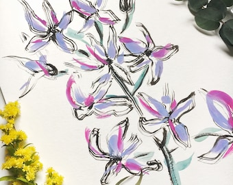 Original Art -Nature Art-Botanical Print-Plant Art-Ink Painting-Flower Art-Unique Wall Decor-Art for Home