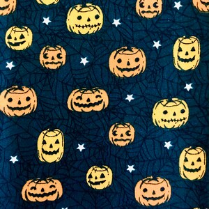 PUMPKINS JOL Jack O Lantern Web Halloween 100% Cotton Fabric Black Orange Quilting Sewing Crafting