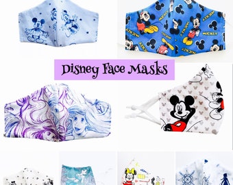 KIDS DISNEY Masque facial fait à la main Mickey & Minnie Princesse Elsa Congelé Ariel Jasmine Sophia Réutilisable Lavable