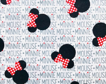 MINNIE MOUSE Heads Red Bow Disney Cotton Fabric By the Yard 100% Cotton Licensed
