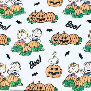 PEANUTS Halloween BOO Fall Pumpkin Patch Cotton Fabric Quilting By The Yard and Half Yard