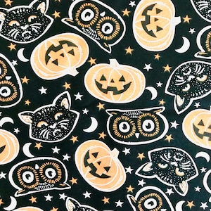 JOL Pumpkin Owl & Black Cats Halloween 100% Cotton Fabric Black Orange Quilting Sewing Crafting