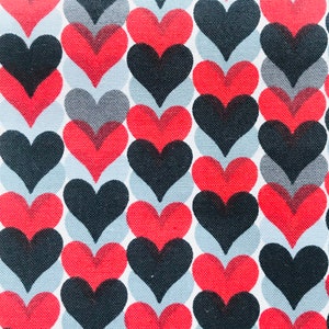 HEARTS Red Gray Black 100% Cotton Fabric By Half Yard