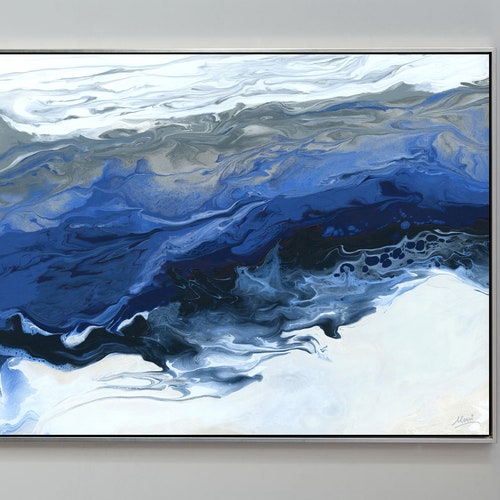 Large Abstract Painting Print Navy Blue Print Art Large Canvas Etsy