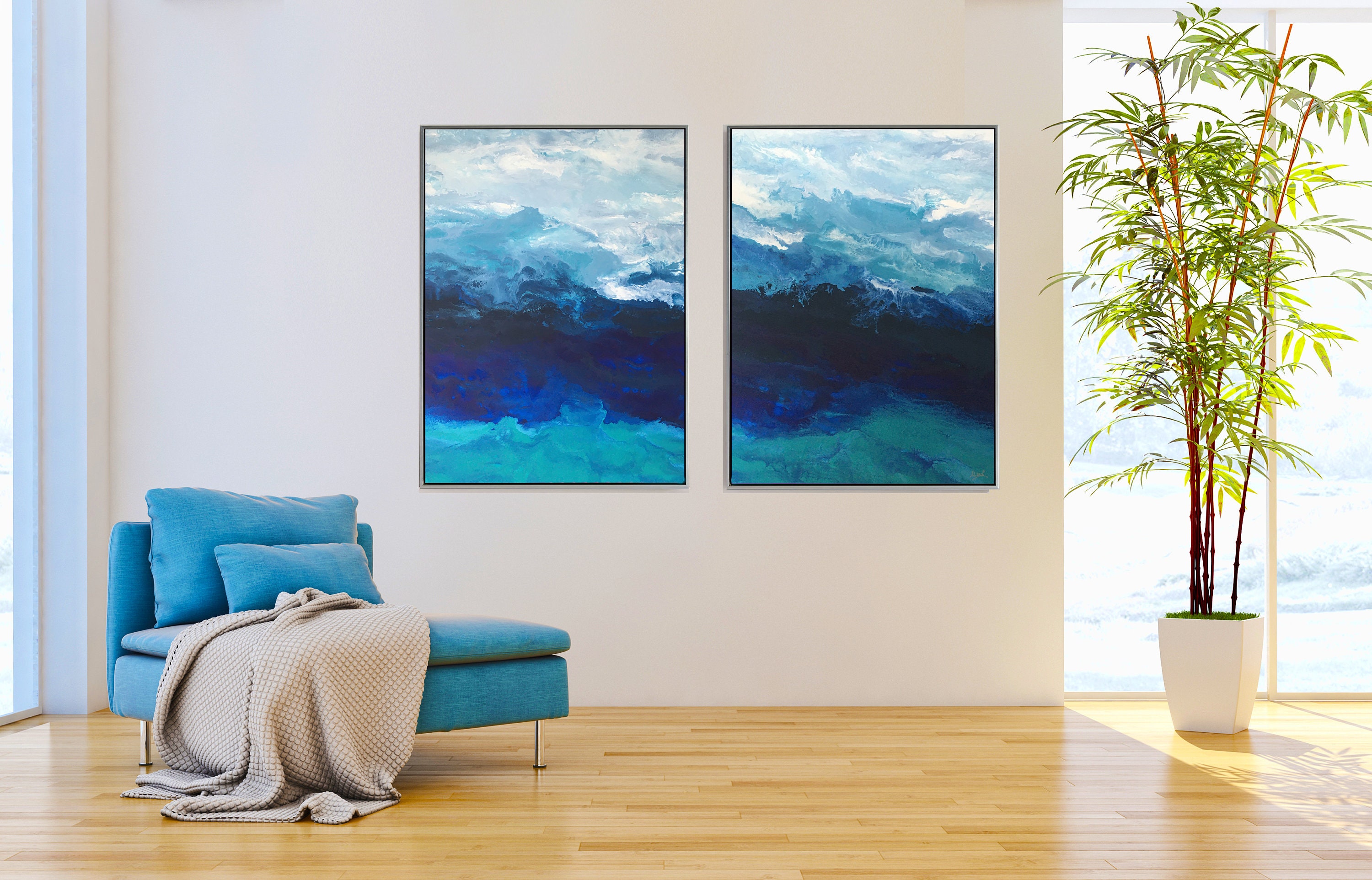 Original Large Wall Art Ocean Painting size 60 x 40 with Etsy