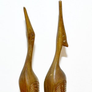 Vintage Wooden Figures Cranes Couple 50s Retro Mid Century Shabby Chic Country House